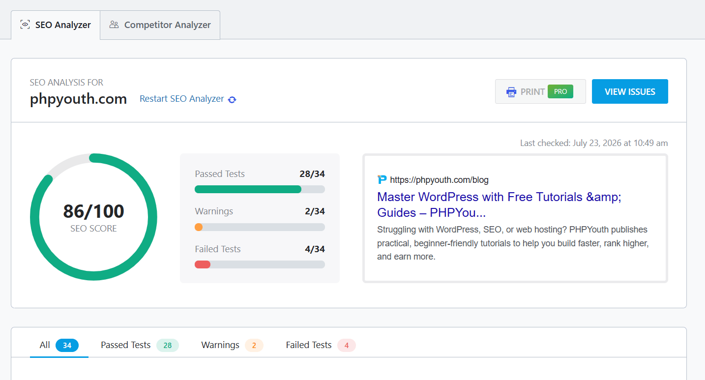 SEO Analyzer seo anaylzer rank math seo features