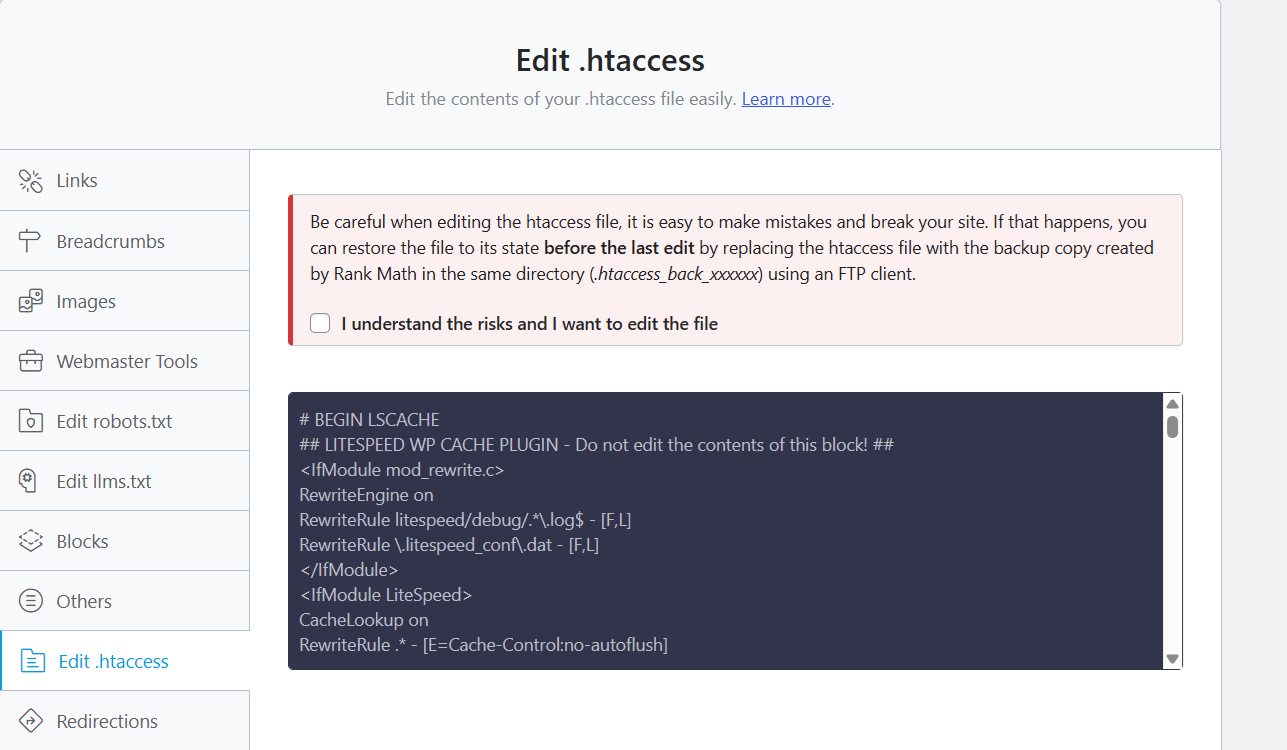 htaccess htaccess rank math seo features