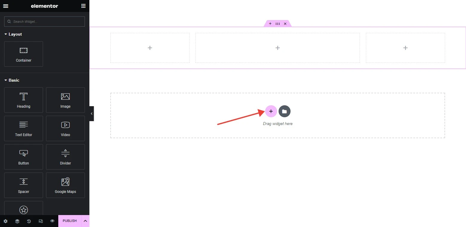 Selecting container layout structure using icon