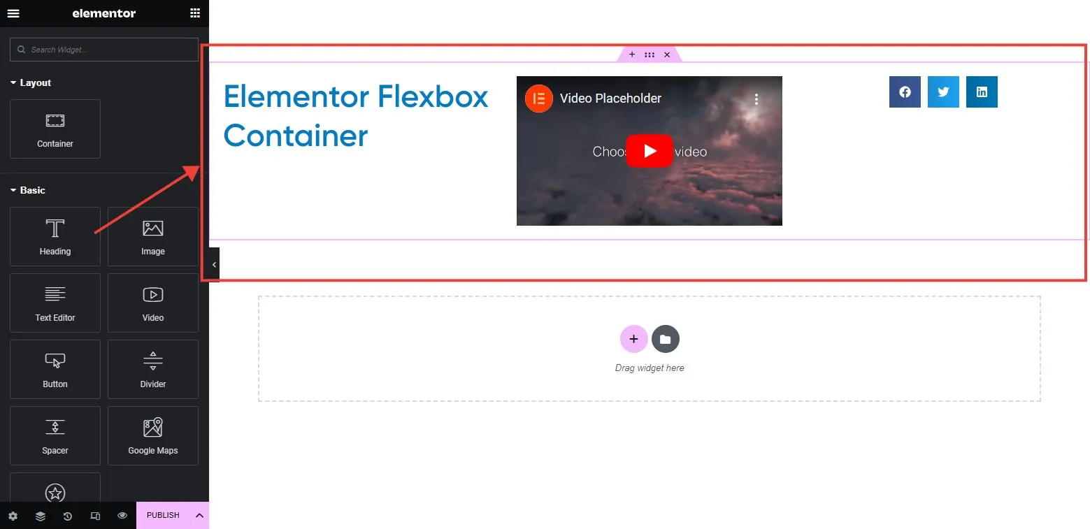 add widgets inside Elementor flexbox container