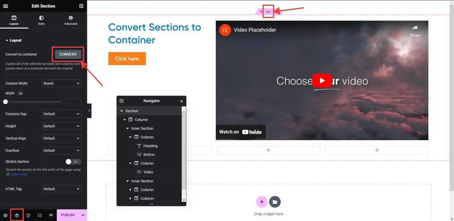 convert section to flexbox container in Elementor