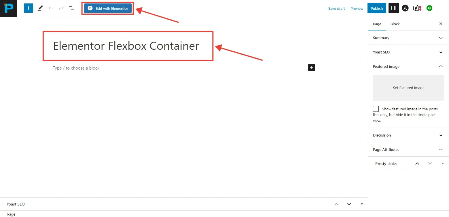 Creating a new page in Elementor