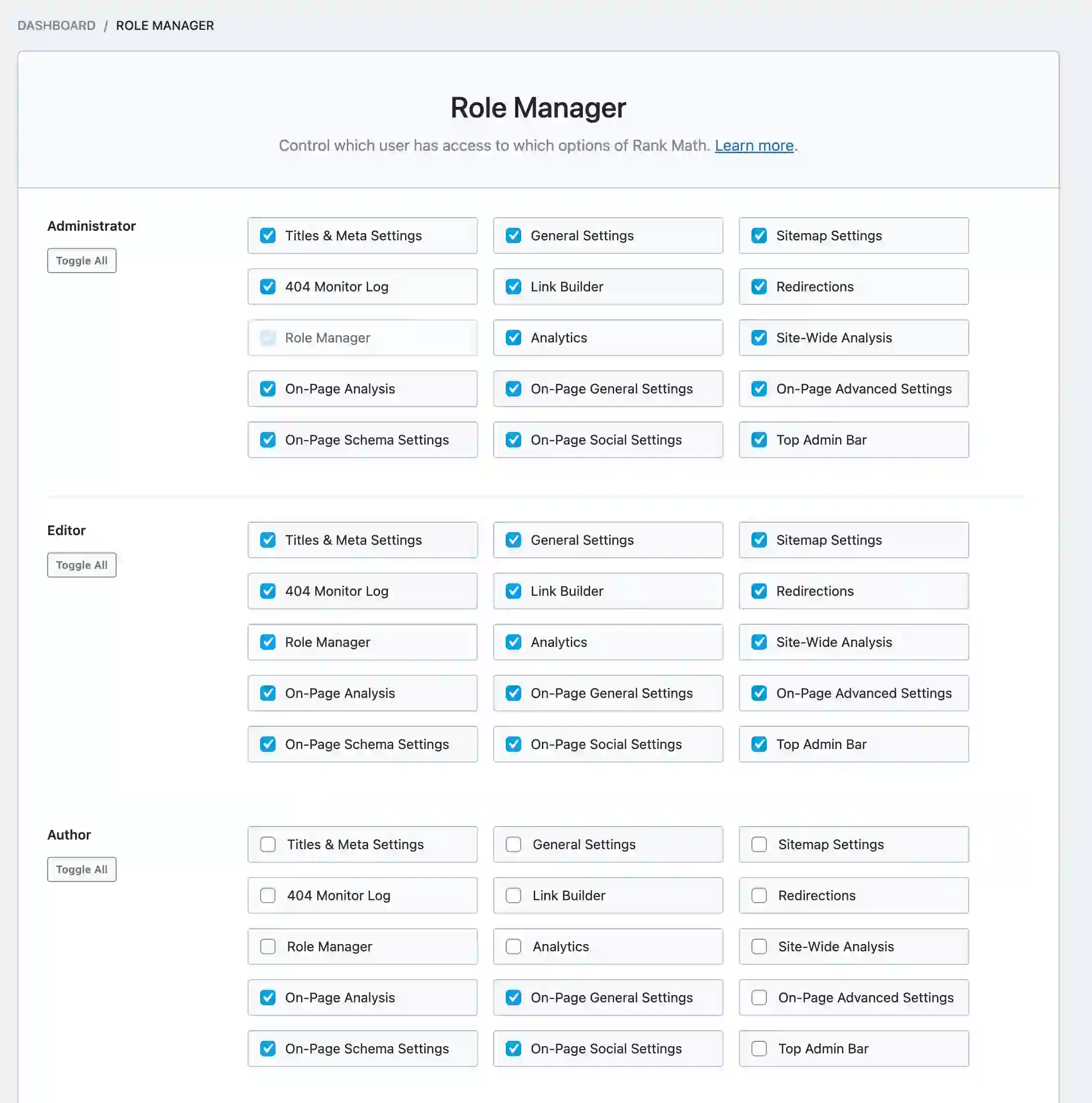 Rank Math Role Manager