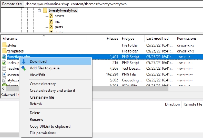 FTP functions 1 download functions.php file