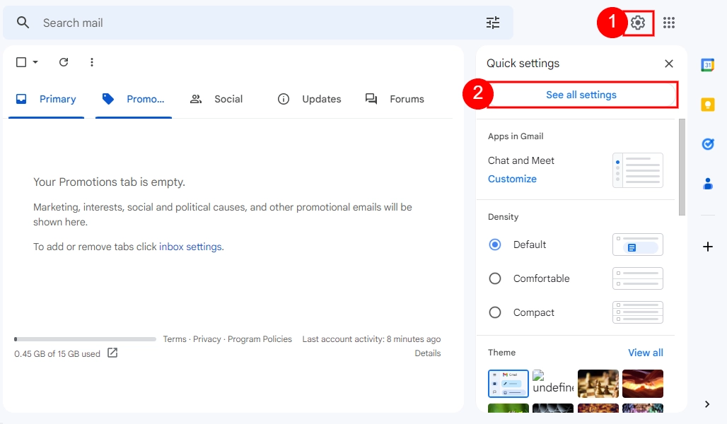 Gmail settings page screenshot for adding signature