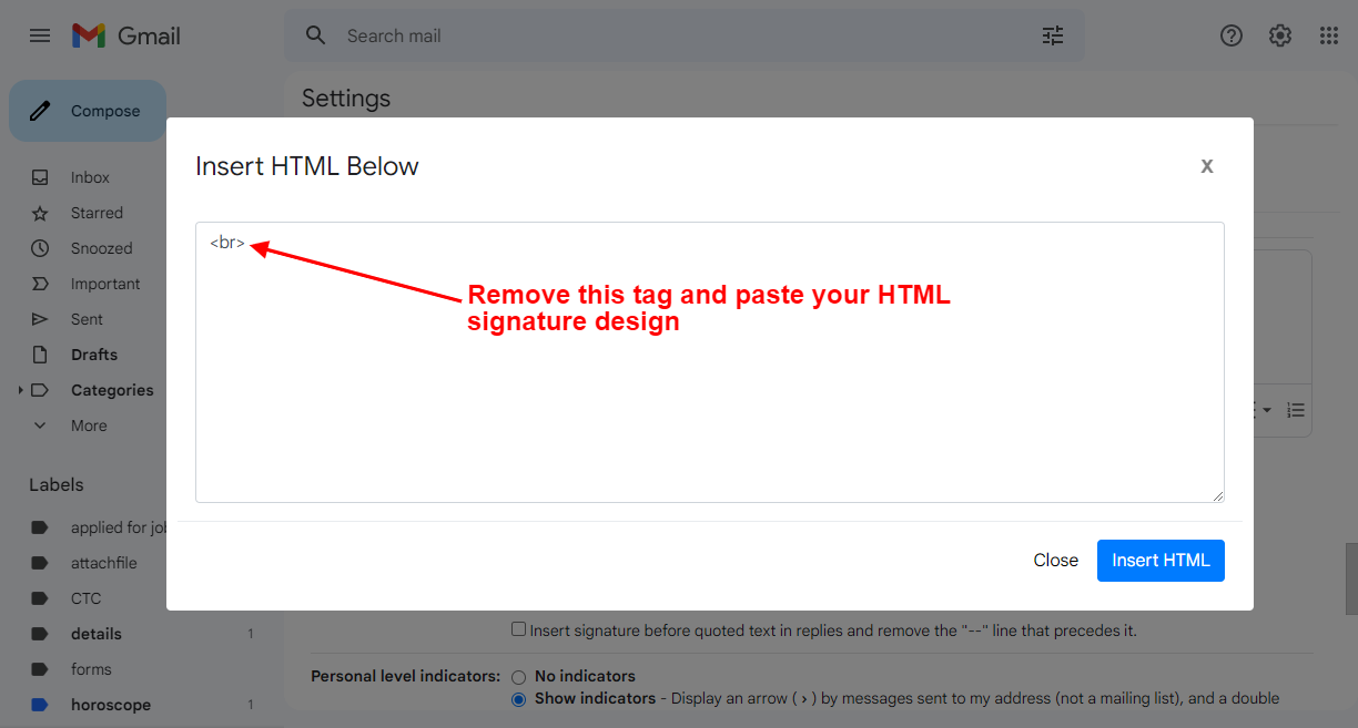 HTML signature code box in Gmail