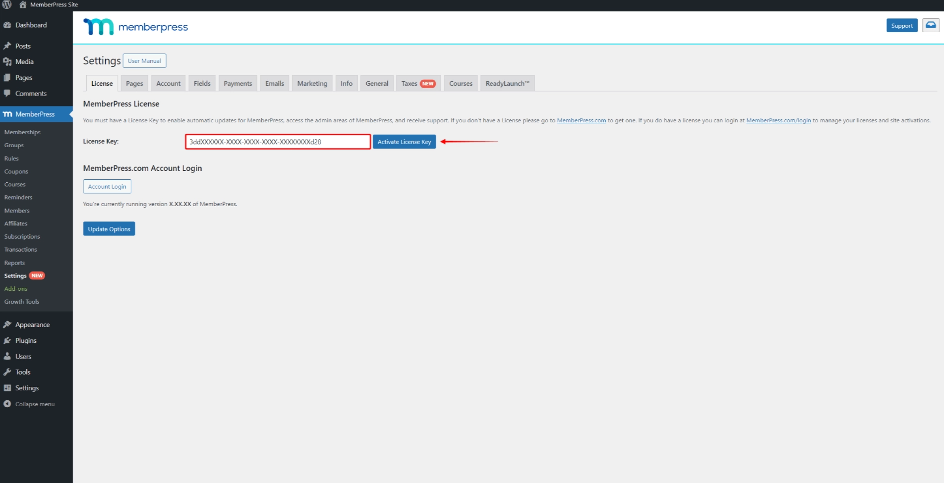 MemberPress Rule 1 Activate MemberPress license in WordPress dashboard