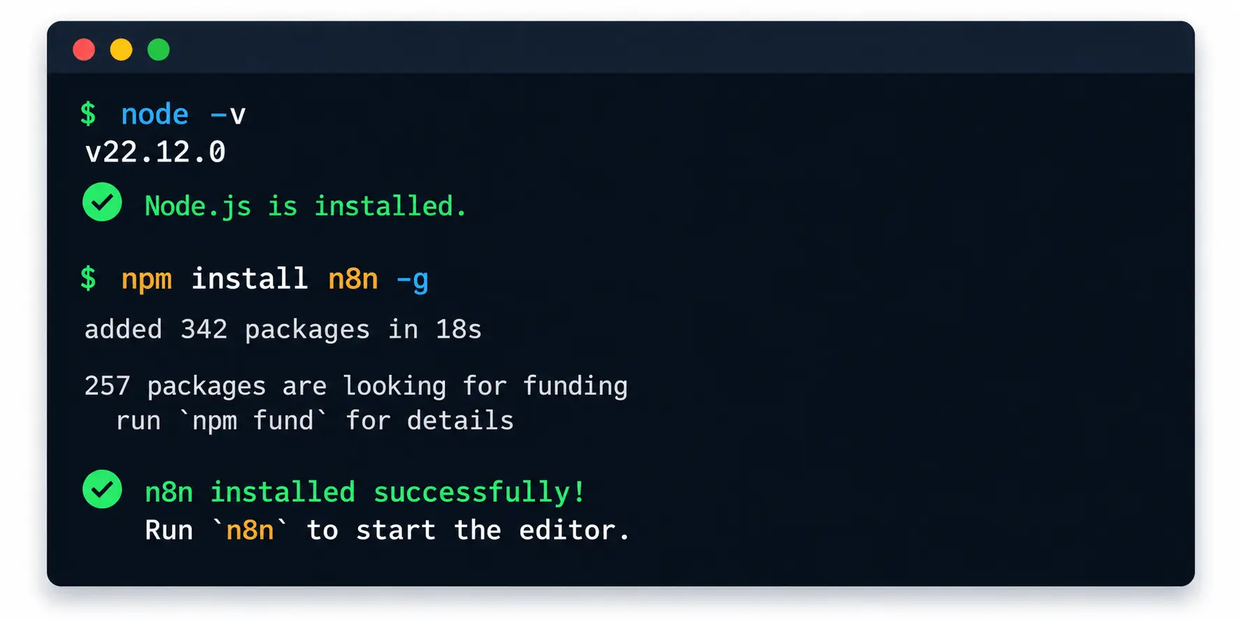 Checking Node.js version before npm install of n8n Checking Node.js version before npm install of n8n