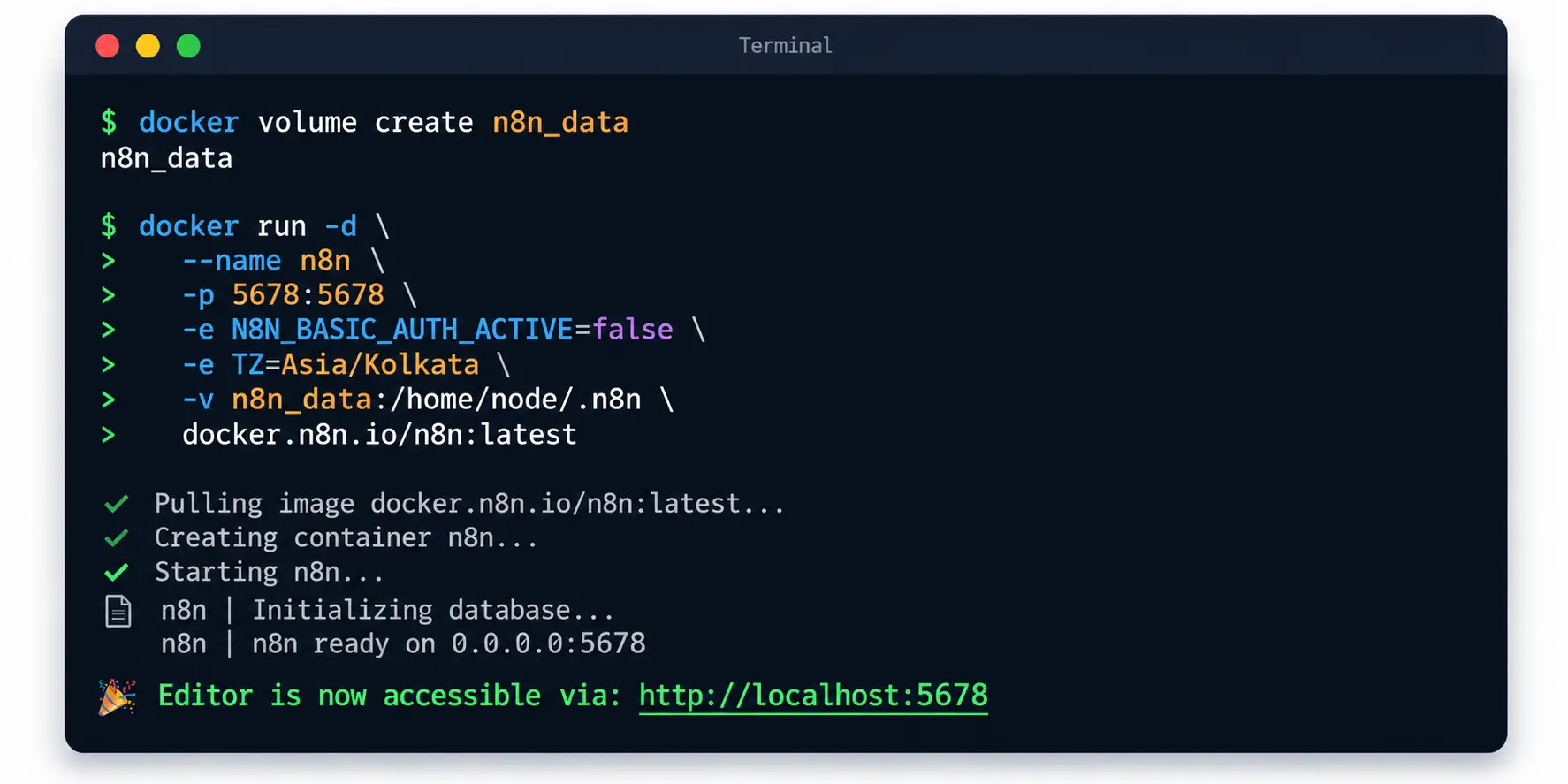 n8n self hosted docker setup terminal command n8n self-hosted docker setup terminal command